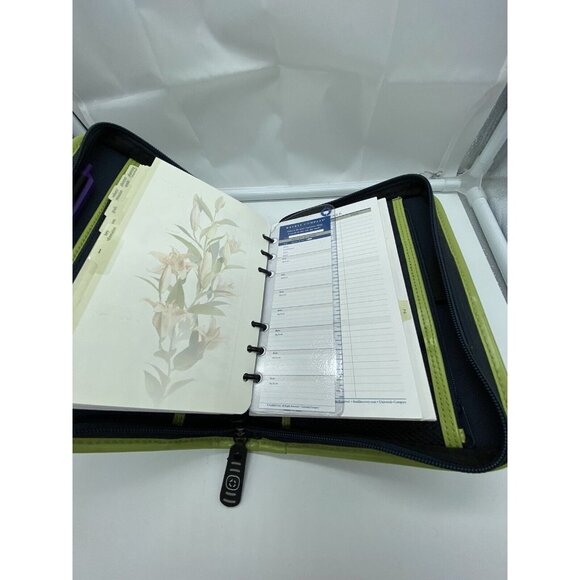 Navy Blue Green Canvas Franklin Covey Compact Size 6 Ring Planner Organizer - Picture 9 of 12